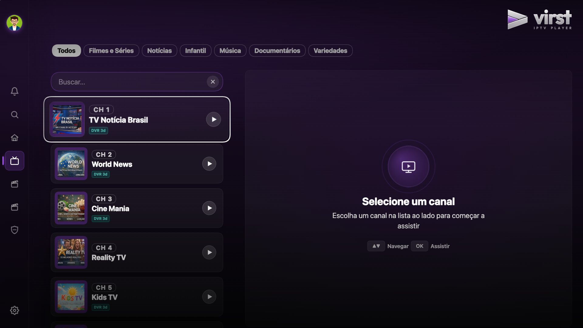 Ao vivo na TV com lista de canais